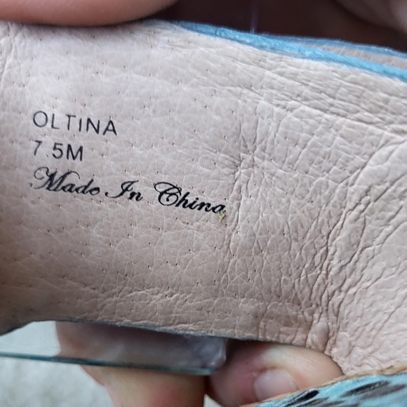 Donald J Pliner OLTINA Pearlized Teal Python Water Cork Wedge Sandal Size 7.5 - Picture 6 of 8